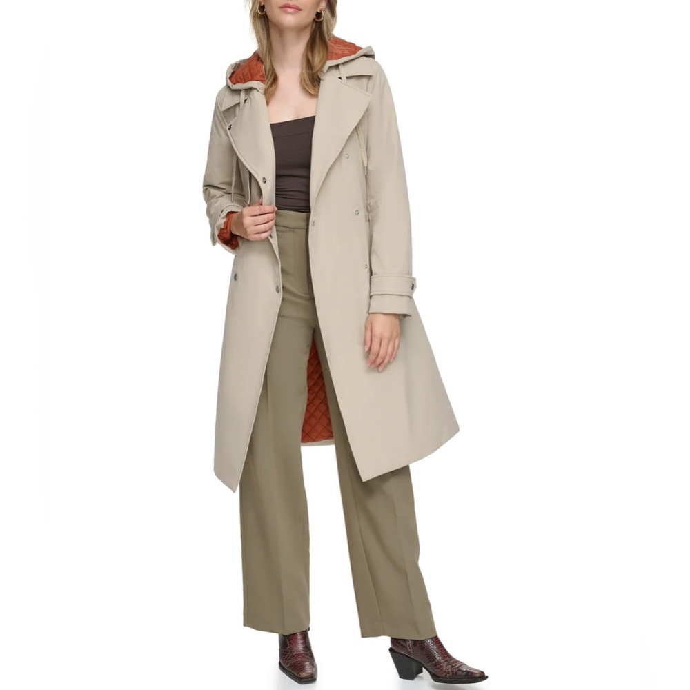NWT Andrew Marc Women Evesham Trench Coat Antler Tan Small Hood Rain Resistant